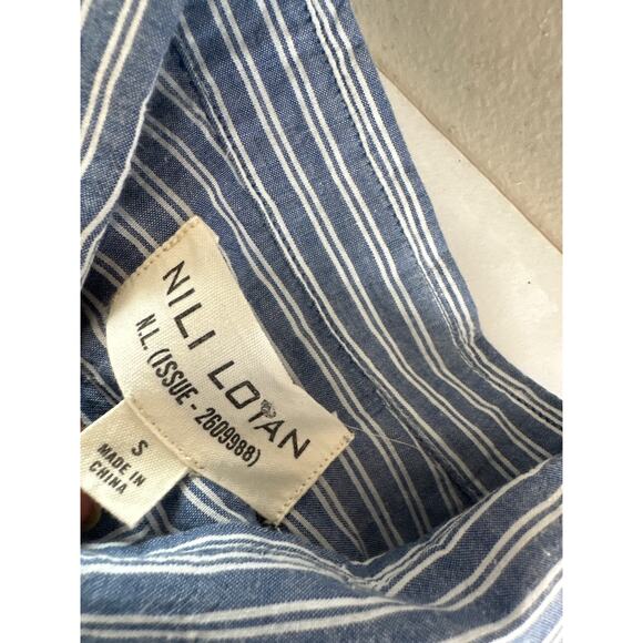 Nili Lotan NL Blue and White Pinstripe Pocket Buttoned Shirt Blouse Size Small - Picture 6 of 7